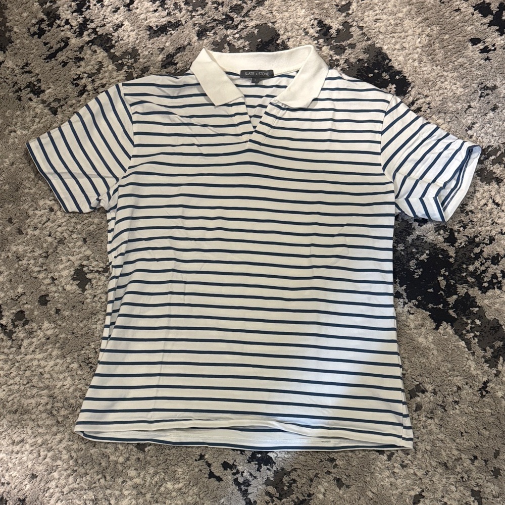 NWOT Slate & Stone White and Navy Striped Polo